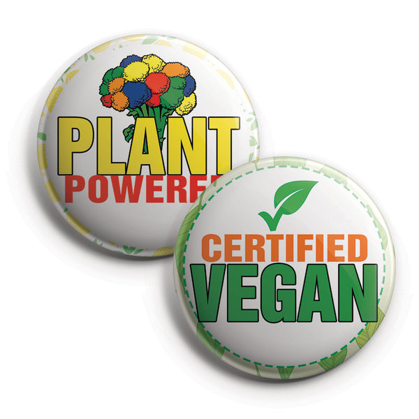 Vegan Pinback Buttons (1 Set x 10 Designs)