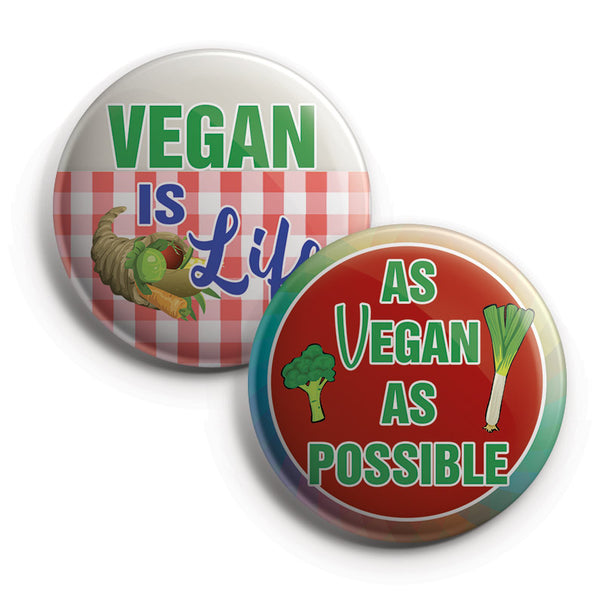 Vegan Pinback Buttons (1 Set x 10 Designs)
