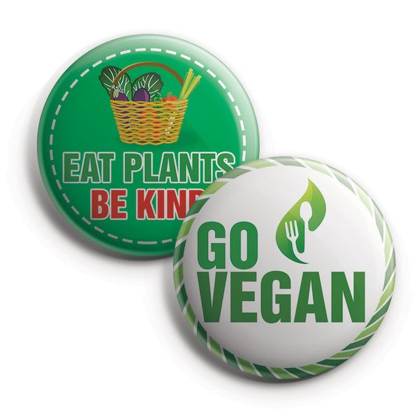 Vegan Pinback Buttons (1 Set x 10 Designs)