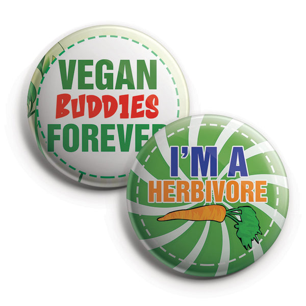 Vegan Pinback Buttons (1 Set x 10 Designs)
