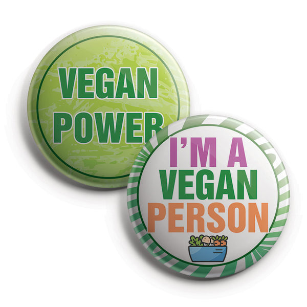 Vegan Pinback Buttons (1 Set x 10 Designs)