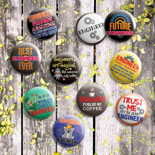 I am an Engineer Pinback Buttons (1 Set x 10 Designs)
