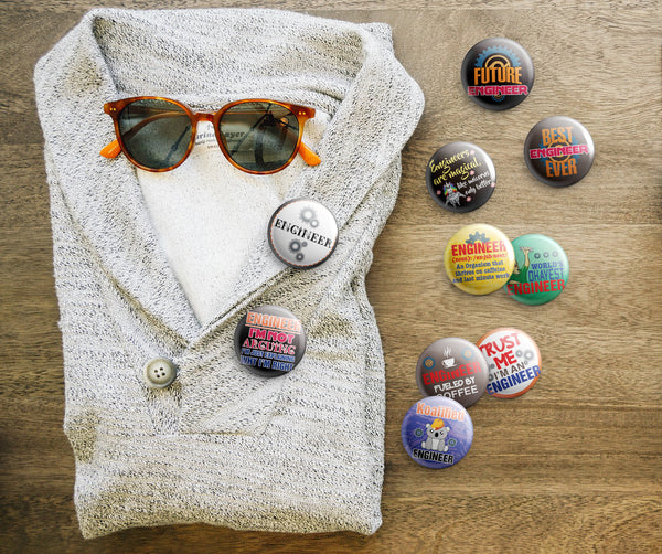 I am an Engineer Pinback Buttons (1 Set x 10 Designs)
