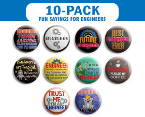 I am an Engineer Pinback Buttons (1 Set x 10 Designs)