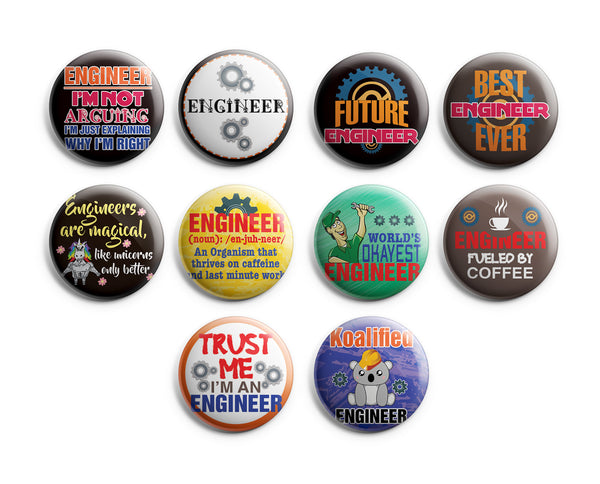 I am an Engineer Pinback Buttons (1 Set x 10 Designs)
