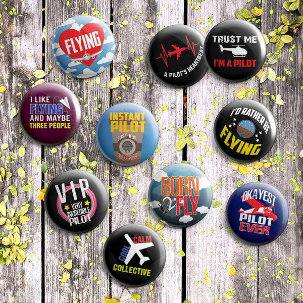 I am a Pilot Pinback Buttons (1-Set X 10 Buttons)