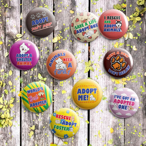 Adopt A Pet Pinback Buttons (1-Set X 10 Buttons)