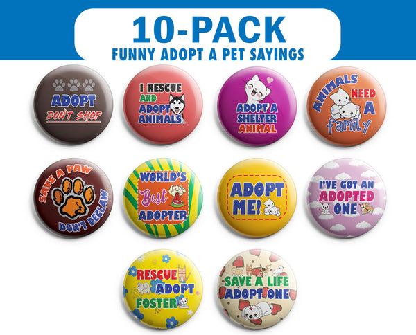 Adopt A Pet Pinback Buttons (1-Set X 10 Buttons)