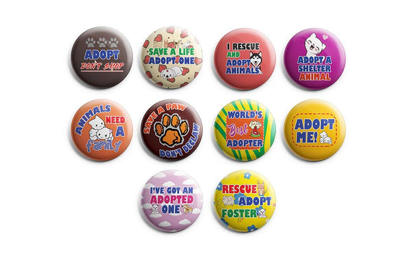 Adopt A Pet Pinback Buttons (1-Set X 10 Buttons)