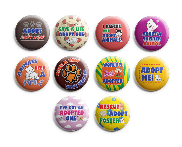 Adopt A Pet Pinback Buttons (1-Set X 10 Buttons)