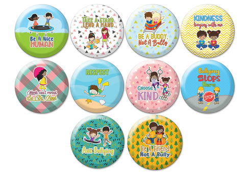 Creanoso Kids Pinback Buttons - Anti- Bully (10-Pack) - Premium Quality Gift Ideas for Children, Teens, & Adults for All Occasions Party Favor & Giveaways