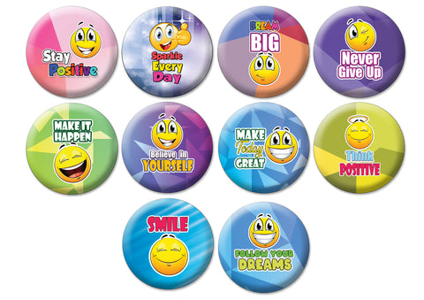 Creanoso Positive Sayings Emoji Pinback Buttons (10-Pack) - Stocking Stuffers Premium Quality Gift Ideas for Children, Teens, & Adults - Corporate Giveaways & Party Favors