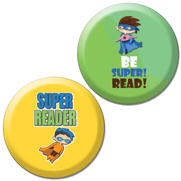 Creanoso Super Reading Star Pinback Buttons (10-Pack) - Classroom Reward Incentives for Students and Children - Stocking Stuffers Party Favors & Giveaways for Teens & Adults