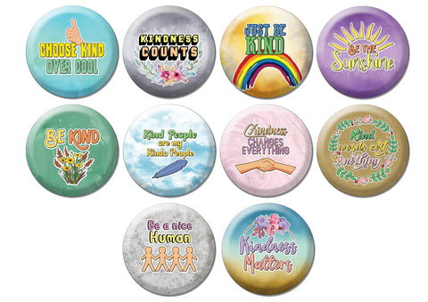 Creanoso Pinback Buttons - Kindness (10-Pack) - Stocking Stuffers Premium Quality Gift Ideas for Children, Teens, & Adults - Corporate Giveaways & Party Favors