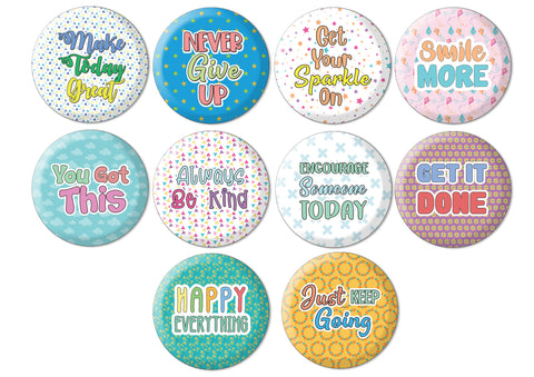 Creanoso Motivational Pinback Buttons - Confetti Words to Inspire (10-Pack) - Premium Quality Gift Ideas for Children, Teens, & Adults for All Occasions