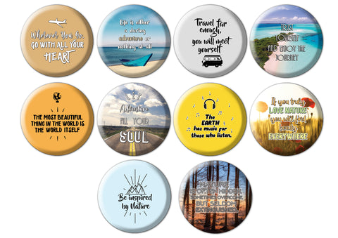 Motivational Pinback Buttons - Travel & Nature Quotes (10-Pack)