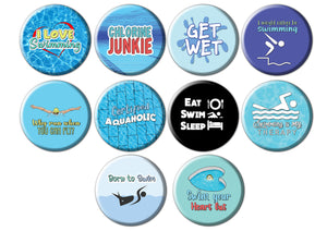 Creanoso Motivational Pinback Buttons - Swimming (10-Pack) - Premium Quality Gift Ideas for Children, Teens, & Adults for All Occasions - Stocking Stuffers Party Favor & Giveaways