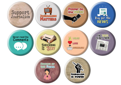 Creanoso Motivational Pinback Buttons - Support Journalism (10-Pack) - Stocking Stuffers Premium Quality Gift Ideas for Children, Teens, & Adults - Corporate Giveaways & Party Favors