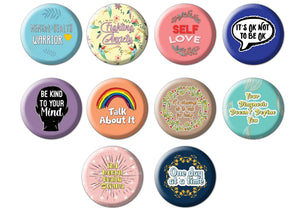 Creanoso Motivational Pinback Buttons Badge - Mental Health (10-Pack) - Stocking Stuffers Premium Quality Gift Ideas for Children, Teens, & Adults - Corporate Giveaways & Party Favors