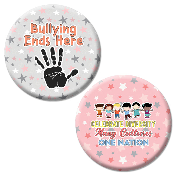 Creanoso Anti-Bullying Pinback Buttons Pins Series 2 (10-Pack) - Stocking Stuffers Premium Quality Gift Ideas for Children, Teens, & Adults - Corporate Giveaways & Party Favors