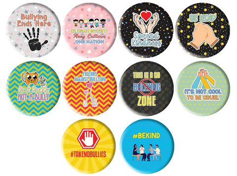 Creanoso Anti-Bullying Pinback Buttons Pins Series 2 (10-Pack) - Stocking Stuffers Premium Quality Gift Ideas for Children, Teens, & Adults - Corporate Giveaways & Party Favors