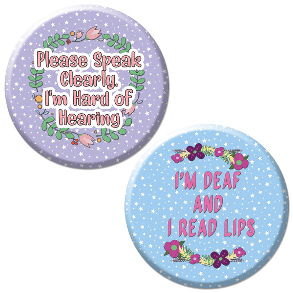 Creanoso Deaf Awareness HOH Pinback Buttons (10-Pack) - Stocking Stuffers Premium Quality Gift Ideas for Children, Teens, & Adults - Corporate Giveaways & Party Favors