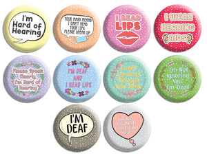 Creanoso Deaf Awareness HOH Pinback Buttons (10-Pack) - Stocking Stuffers Premium Quality Gift Ideas for Children, Teens, & Adults - Corporate Giveaways & Party Favors