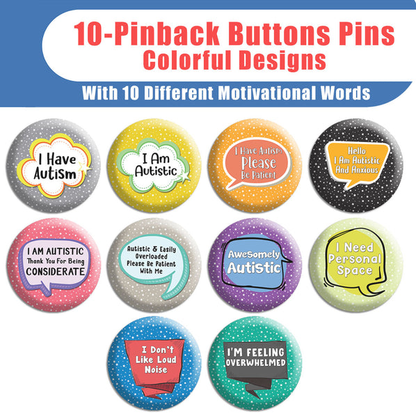 Creanoso Autism Pinback Button Badge (10-Pack) - Premium Quality Gift Ideas for Children, Teens, & Adults for All Occasions - Stocking Stuffers Party Favor & Giveaways
