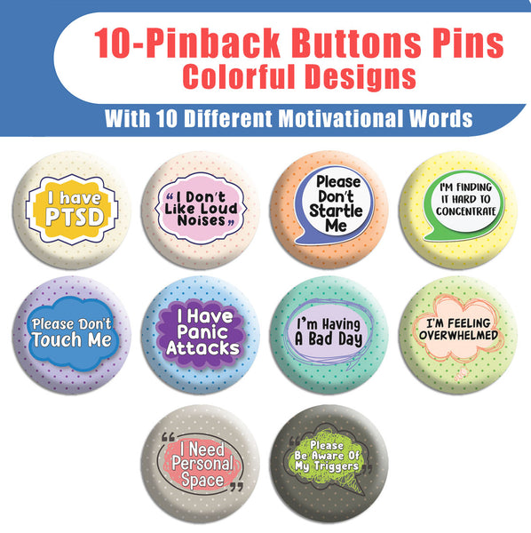 Creanoso PTSD Pinback Button Badge (10-Pack) - Stocking Stuffers Premium Quality Gift Ideas for Children, Teens, & Adults - Corporate Giveaways & Party Favors