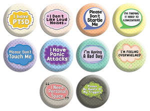 Creanoso PTSD Pinback Button Badge (10-Pack) - Stocking Stuffers Premium Quality Gift Ideas for Children, Teens, & Adults - Corporate Giveaways & Party Favors