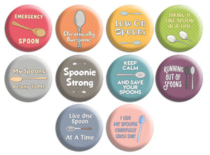 Creanoso Spoon Theory Pinback Button (10-Pack) - Stocking Stuffers Premium Quality Gift Ideas for Children, Teens, & Adults - Corporate Giveaways & Party Favors