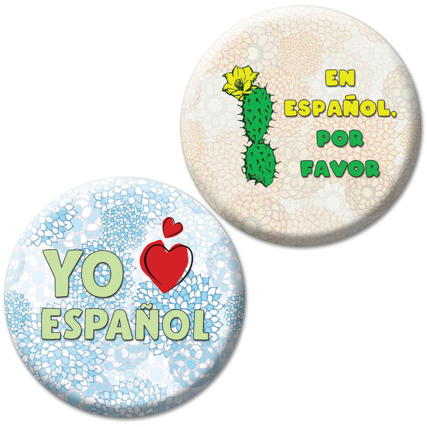 Creanoso Spanish Pinback Buttons - Learn Espanol (10-Pack) - Premium Quality Gift Ideas for Children, Teens, & Adults for All Occasions - Stocking Stuffers Party Favor & Giveaways