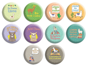 Creanoso Spanish Pinback Buttons - Llama Badge (10-Pack) - Premium Quality Gift Ideas for Children, Teens, & Adults for All Occasions - Stocking Stuffers Party Favor & Giveaways