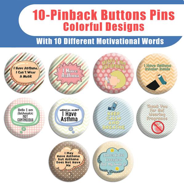 Creanoso Large Pinback Buttons - I Have Asthma Badge (10-Pack) - Stocking Stuffers Premium Quality Gift Ideas for Children, Teens, & Adults - Corporate Giveaways & Party Favors