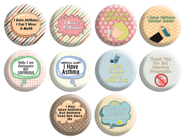 Creanoso Large Pinback Buttons - I Have Asthma Badge (10-Pack) - Stocking Stuffers Premium Quality Gift Ideas for Children, Teens, & Adults - Corporate Giveaways & Party Favors