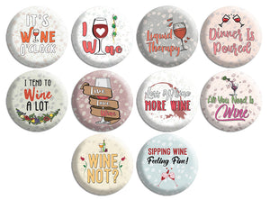 Creanoso Pinback Buttons - Wine Lovers Pin Badge (10-Pack) - Stocking Stuffers Premium Quality Gift Ideas for Children, Teens, & Adults - Corporate Giveaways & Party Favors