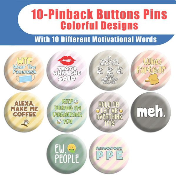 Creanoso Funny Pinback Buttons - Funny sayings (10-Pack) - Premium Quality Gift Ideas for Children, Teens, & Adults for All Occasions - Stocking Stuffers Party Favor & Giveaways
