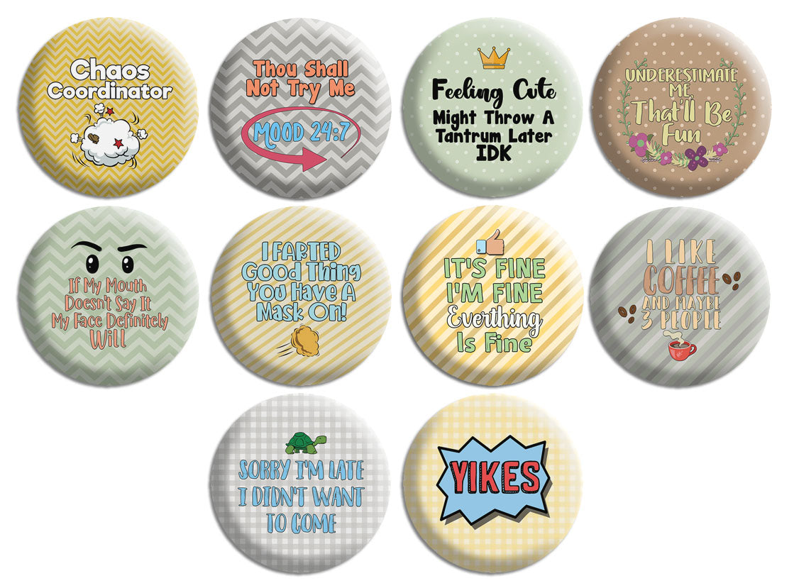 Creanoso Funny Pinback Buttons - Fun Humor (10-Pack) - Classroom Reward Incentives for Students and Children - Stocking Stuffers Party Favors & Giveaways for Teens & Adults