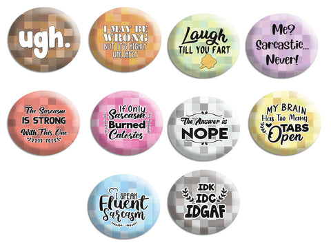 Creanoso Funny Pinback Buttons - Sarcasm (10-Pack) - Premium Quality Gift Ideas for Children, Teens, & Adults for All Occasions - Stocking Stuffers Party Favor & Giveaways