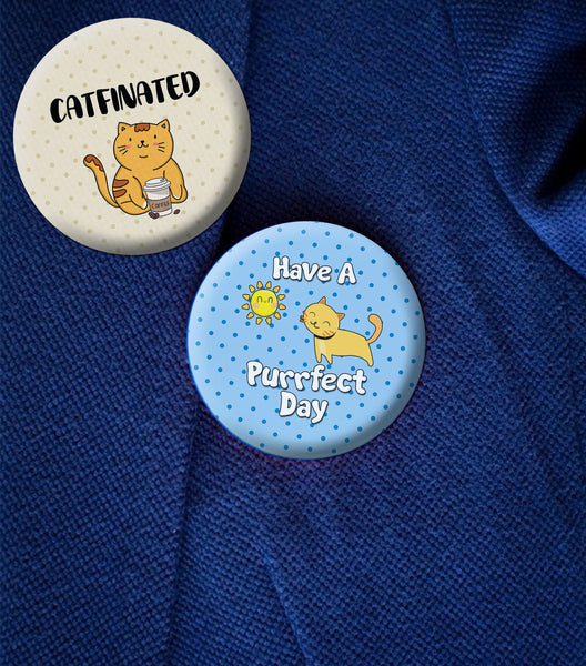 Creanoso Pinback Buttons - Cat Lovers Badge (10-Pack) - Stocking Stuffers Premium Quality Gift Ideas for Children, Teens, & Adults - Corporate Giveaways & Party Favors