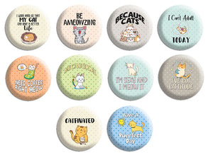 Creanoso Pinback Buttons - Cat Lovers Badge (10-Pack) - Stocking Stuffers Premium Quality Gift Ideas for Children, Teens, & Adults - Corporate Giveaways & Party Favors