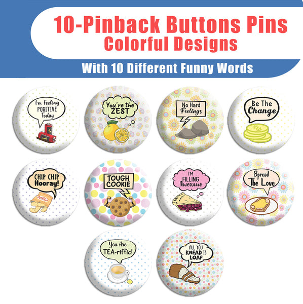 Creanoso Creanoso Inspiring Puns Pinbuttons (10-Pack) - Stocking Stuffers Premium Quality Gift Ideas for Children, Teens, & Adults - Corporate Giveaways & Party Favors