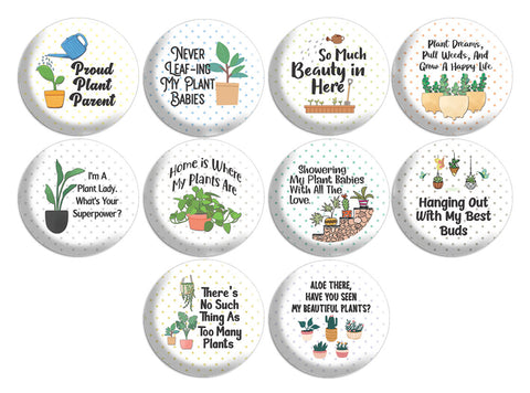 Creanoso Plant Parent Pinback Buttons (10-Pack) - Classroom Reward Incentives for Students and Children - Stocking Stuffers Party Favors & Giveaways for Teens & Adults