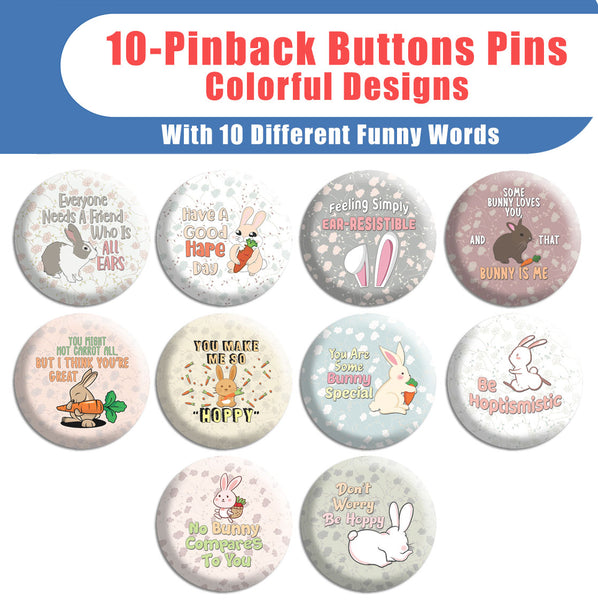 Cute Rabbit Pinback Button Badge (10-Pack)