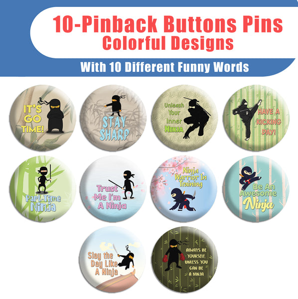Funny Ninja Pinbuttons (10-Packs)