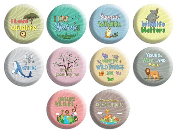 CreanosoI Love Wildlife Pinbuttons (10-Pack) - Premium Quality Gift Ideas for Children, Teens, & Adults for All Occasions - Stocking Stuffers Party Favor & Giveaways