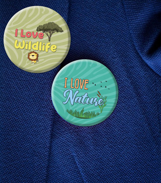CreanosoI Love Wildlife Pinbuttons (10-Pack) - Premium Quality Gift Ideas for Children, Teens, & Adults for All Occasions - Stocking Stuffers Party Favor & Giveaways