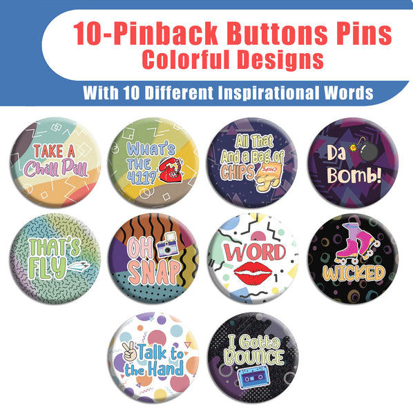 Creanoso Made in the 90's Pinback buttons (10-Pack) - Stocking Stuffers Premium Quality Gift Ideas for Children, Teens, & Adults - Corporate Giveaways & Party Favors