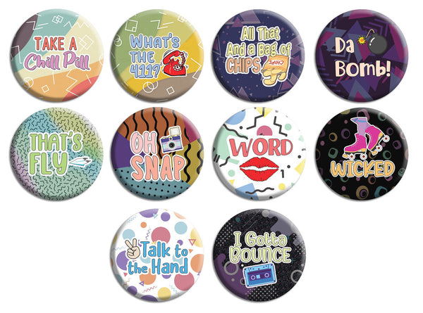 Creanoso Made in the 90's Pinback buttons (10-Pack) - Stocking Stuffers Premium Quality Gift Ideas for Children, Teens, & Adults - Corporate Giveaways & Party Favors