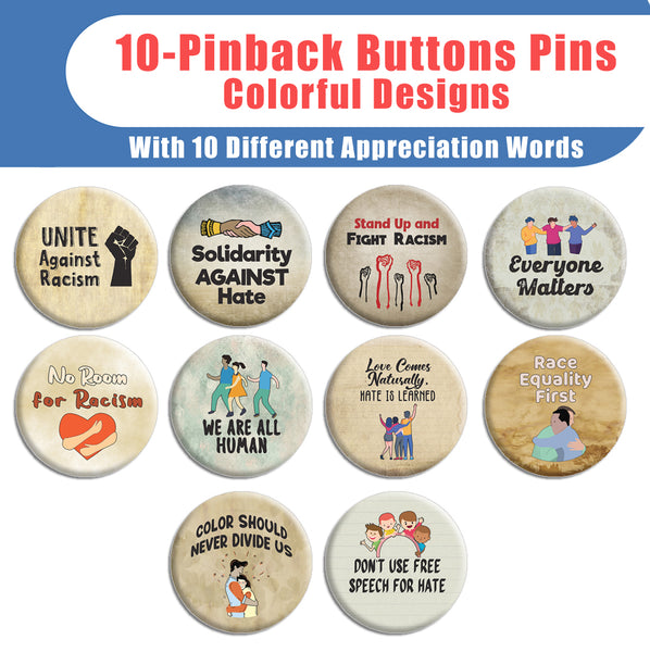 End Racism Pinback Button Badges (1-Set X 10 Buttons)